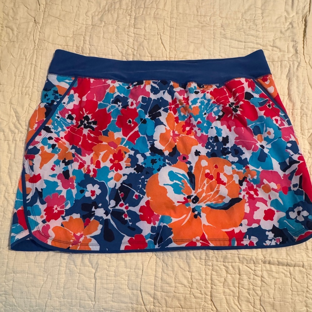 Lands' End Floral Mini Skirt - Blue and Orange